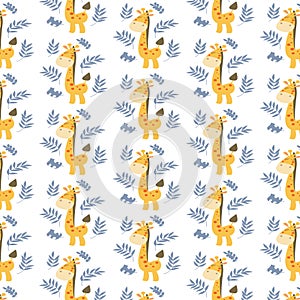 giraffe pattern with leaf ornaments around it