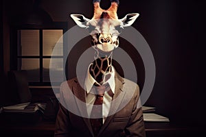 giraffe posing in business suit Generative AI