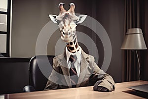 giraffe posing in business suit Generative AI