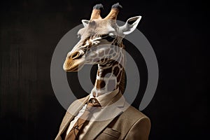 giraffe posing in business suit Generative AI