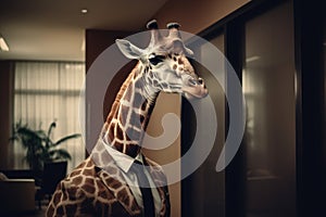 giraffe posing in business suit Generative AI