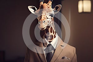 giraffe posing in business suit Generative AI