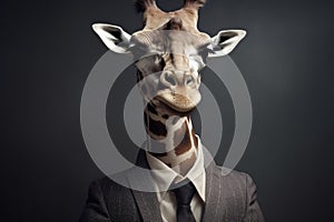 giraffe posing in business suit Generative AI