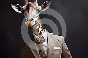 giraffe posing in business suit Generative AI