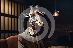 giraffe posing in business suit Generative AI