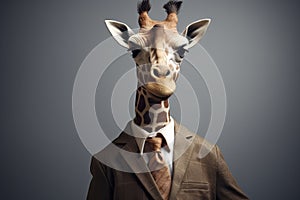 giraffe posing in business suit Generative AI