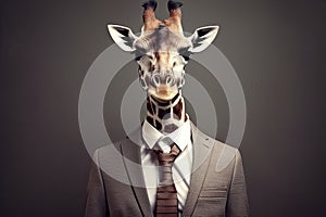 giraffe posing in business suit Generative AI