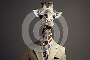 giraffe posing in business suit Generative AI