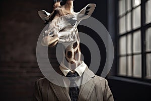 giraffe posing in business suit Generative AI