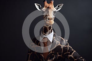 giraffe posing in business suit Generative AI