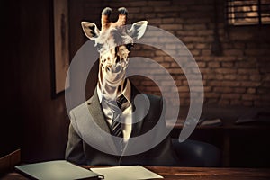giraffe posing in business suit Generative AI