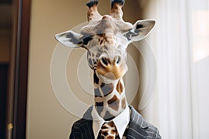 giraffe posing in business suit Generative AI