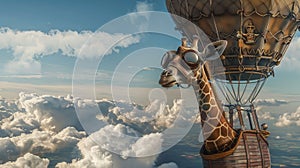 Giraffe Riding Hot Air Balloon in the Sky