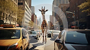 Giraffe Roaming an Urban Street. Generative ai