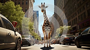 Giraffe Roaming an Urban Street. Generative ai