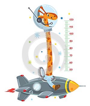 Giraffe on rocket. Meter wall or height chart