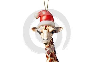giraffe in a Santa hat isolated on a white background