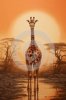 Giraffe in the Savannah: A Majestic Display of Nature\'s Unfading Charm. Vertical orientation