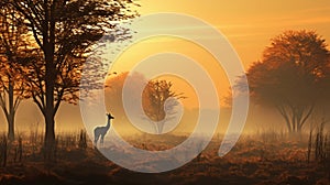 Giraffe Silhouette In Fog: Atmospheric Woodland Art In Unreal Engine