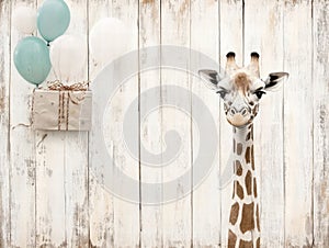 A giraffe is standing in front of a white wall