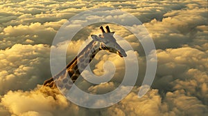 The giraffe stands tall and proud above the clouds