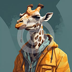 Giraffe In Street Wear: Unique Azuki Nft Style Illustration