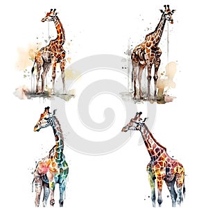 giraffe watercolor illustration set