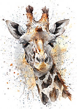 Giraffe watercolor painting and ink drawing photo