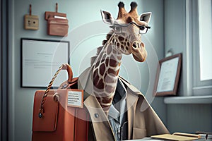 giraffe wearing a doctor coat