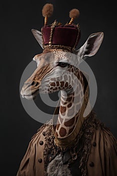 Giraffe wearing a historical costume