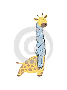 Giraffe wearing a scarf. Cute Illustration