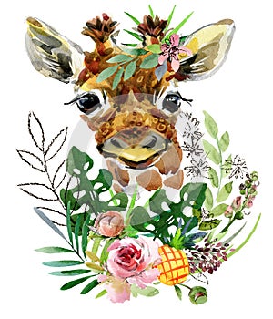 Giraffe. wild animals watercolor illustration