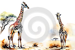 Giraffes in the desert. Water scarcity