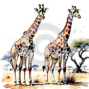 Giraffes in the desert. Water scarcity