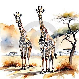 Giraffes in the desert. Water scarcity