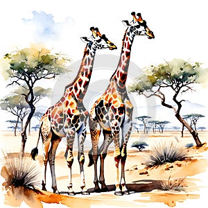Giraffes in the desert. Water scarcity