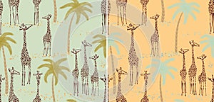 Giraffes seamless patterns photo