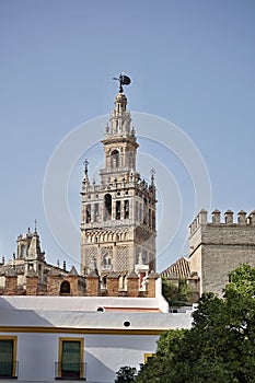 Giralda, famous bell tower of the Seville Cathedral in Spanish city of Sevilla, built as a minaret