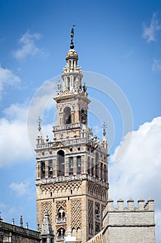 Giralda Tower is a famous landmark in the city of Seville, Spain