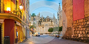 Giralda tower and Seville Cathedral in oldtown Spain