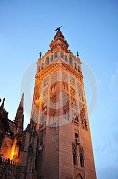 The Giralda Tower at sunset, Cathedral of Seville, Andalusia, Spain