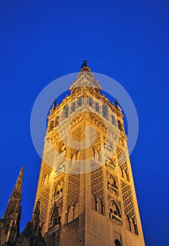 The Giralda Tower at sunset, Cathedral of Seville, Andalusia, Spain