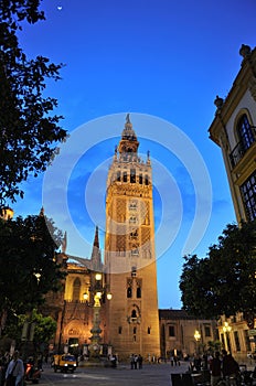 The Giralda Tower at sunset, Cathedral of Seville, Andalusia, Spain