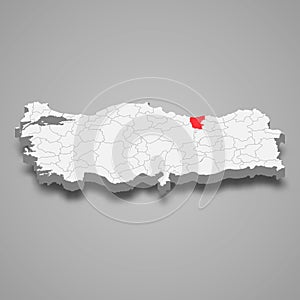 Giresun region location within Turkey 3d map photo