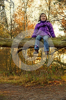 Girl (4yr) sitting on a tree