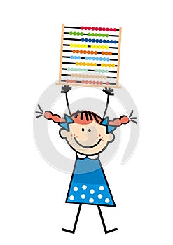 Girl with abacus, funny vector illustrtion