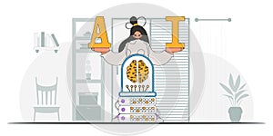 Girl with AI brain in a trendy style, vector illustration.