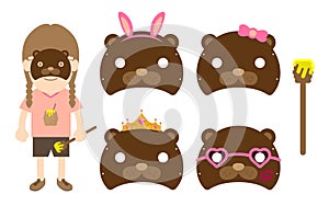 Girl animal wildlife mask costume fancy party set, Bear concept design illustration