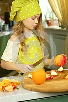 Girl with apple and knife.