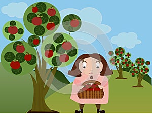 Girl in apple orchard